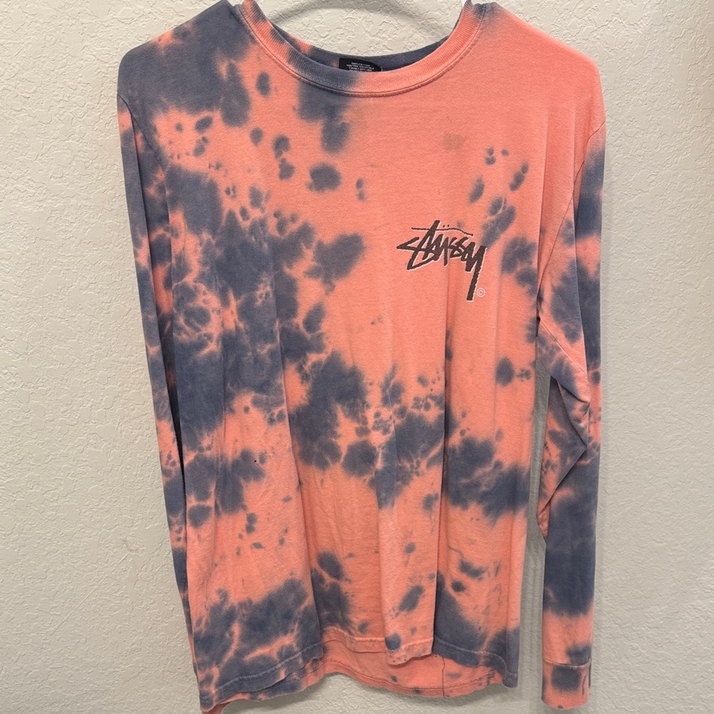 Stussy Coral and Charcoal Tie-Dye Shirt